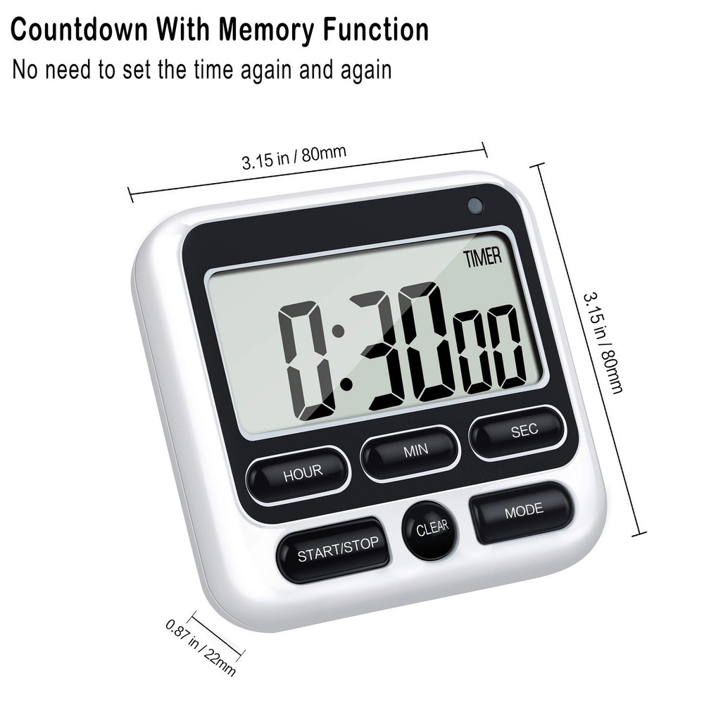 KTKUDY Digital Kitchen Timer with Mute/Loud Alarm Switch 24H