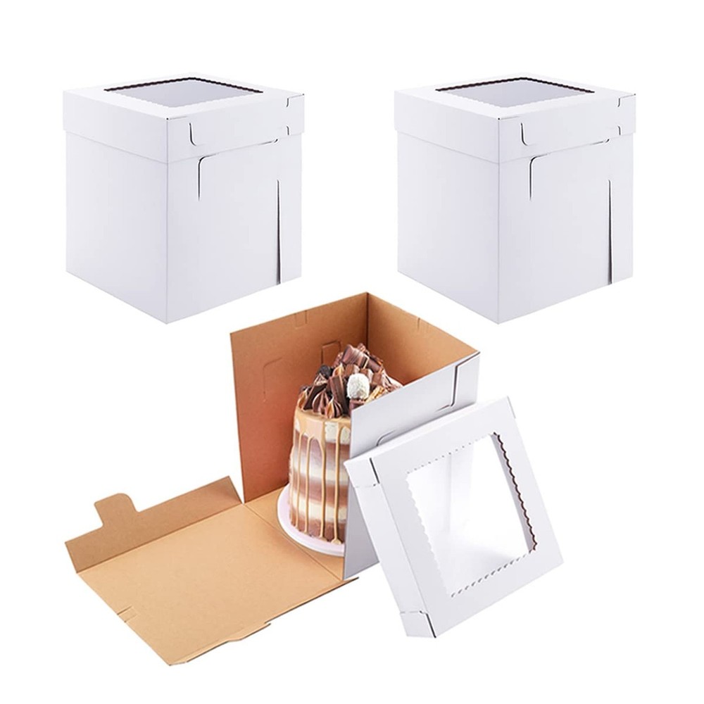 Tall Cake Boxes for Tier Cakes,8X8X10 Inch [4Pack ] Thick Sturdy Cake Box wit...