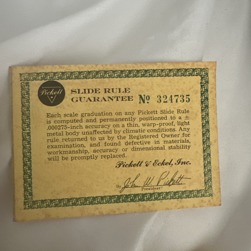 Pickett Trig Slide Rule In Original Box