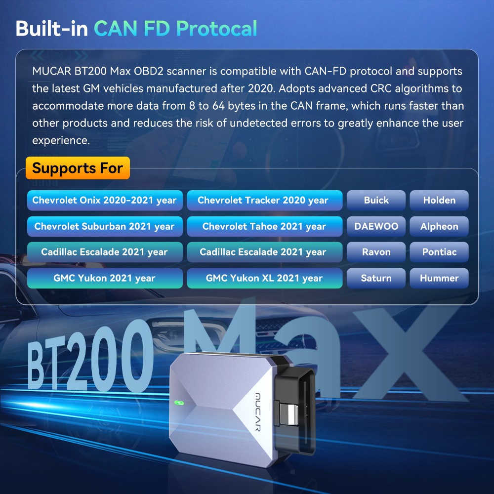 MUCAR BT200 MAX Car AI Diagnostic OBD2 Scanner Tool CAN-FD & FCA Supported