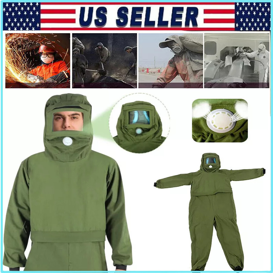 Sand Blasting Suit Elastic Cuff Work Overalls for Sandblasting Spraying Green