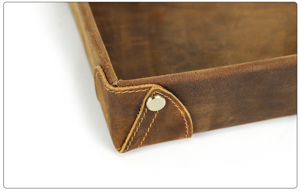 Crazy Horse Leather Handmade Square Tray Storage Box for Desktop
