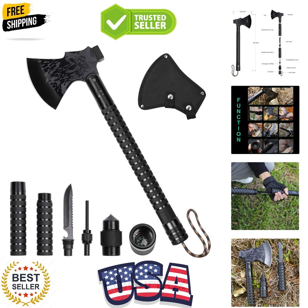 All-in-One Folding Camping Axe – Tactical Hatchet with Essential Tools & Sheath