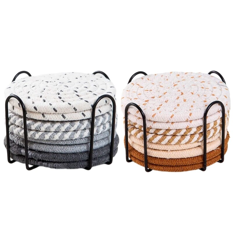 8 Pack Washable Table Mats Polyester Cotton Material Round Woven Mats for Table