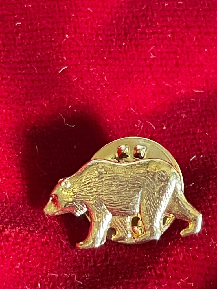 Gold Tone Walking Bear Tie Lapel Pin .75"