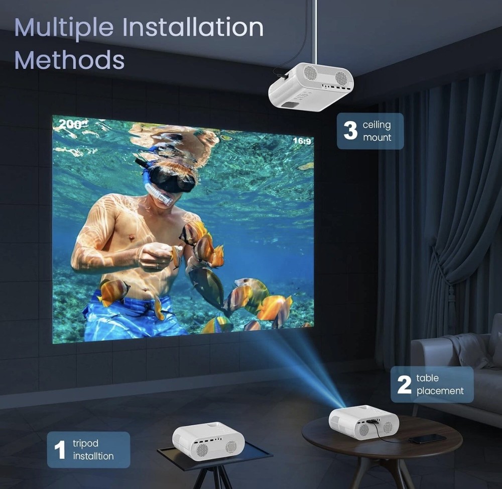 HOMPOW C10 Projector Native 1080P Full HD Bluetooth Projector with Speaker