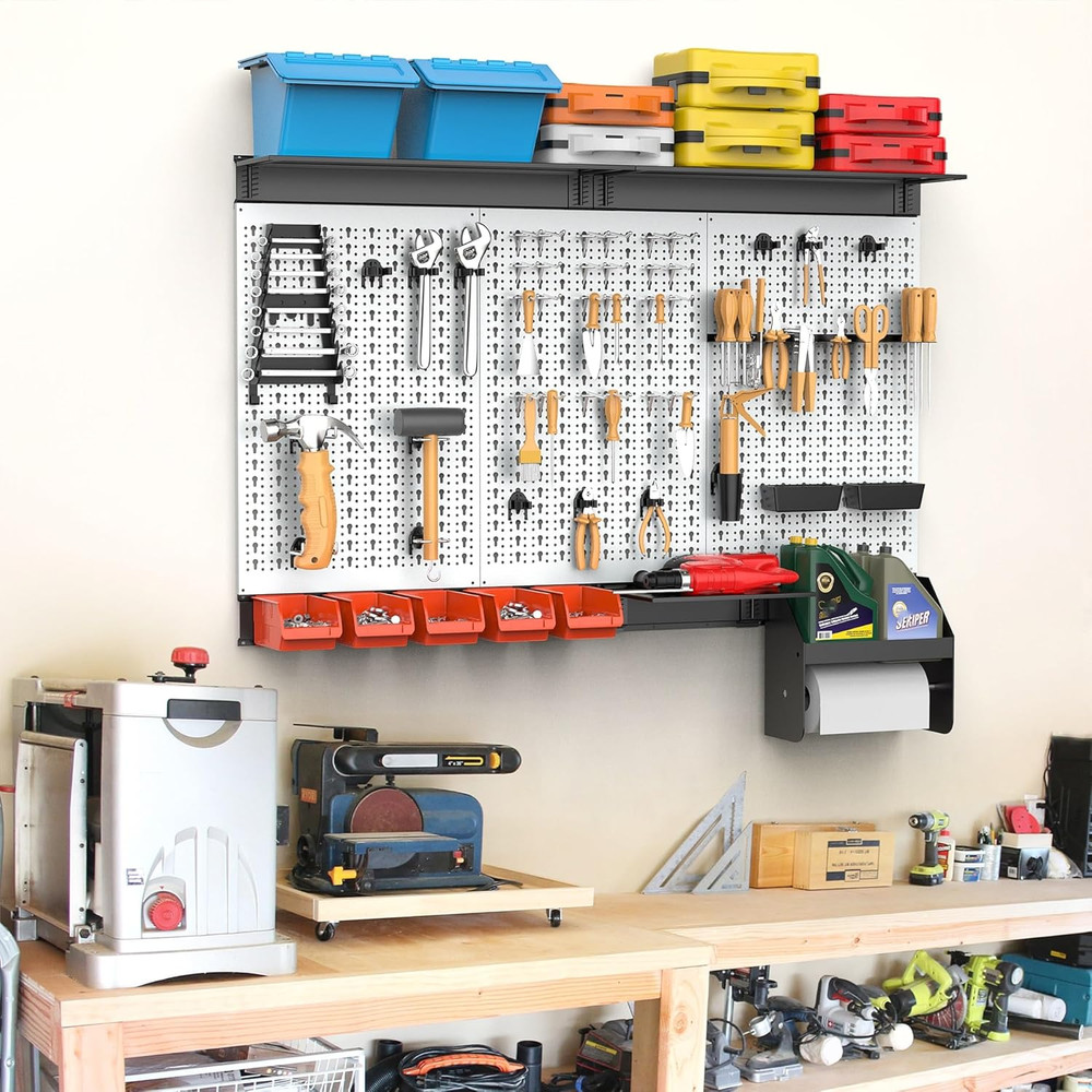 Pegboard Wall Organizer 4 Ft. Garage Metal Pegboard Tool Organizer System, Tools