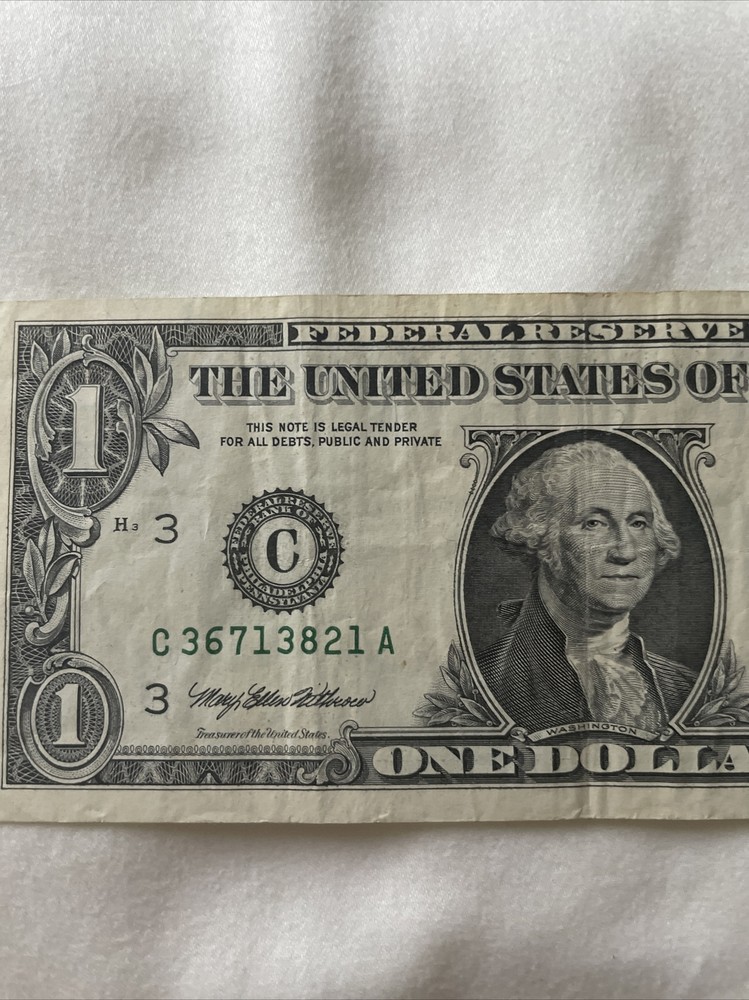 1999 $1 federal reserve note ink smear