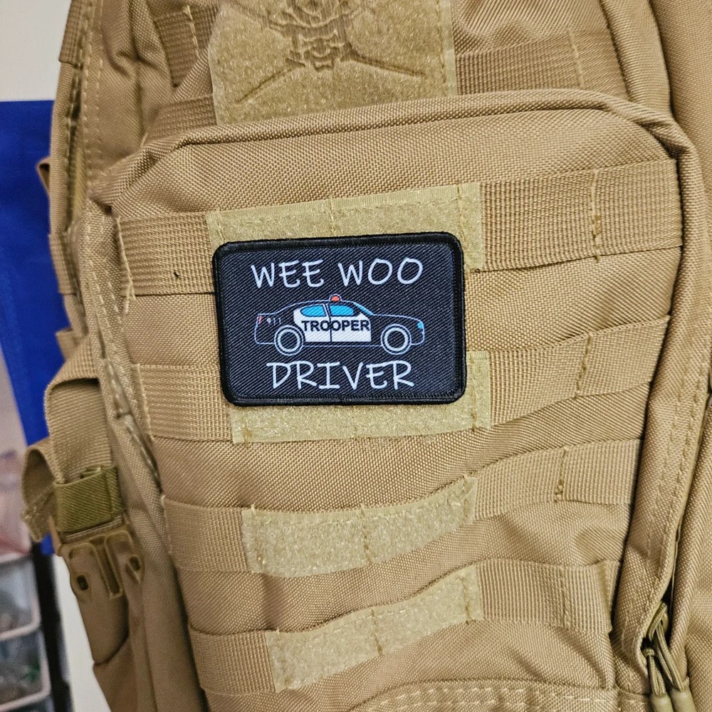 state trooper Wee woo driver car funny 2"x3" removable patch hook and loop back