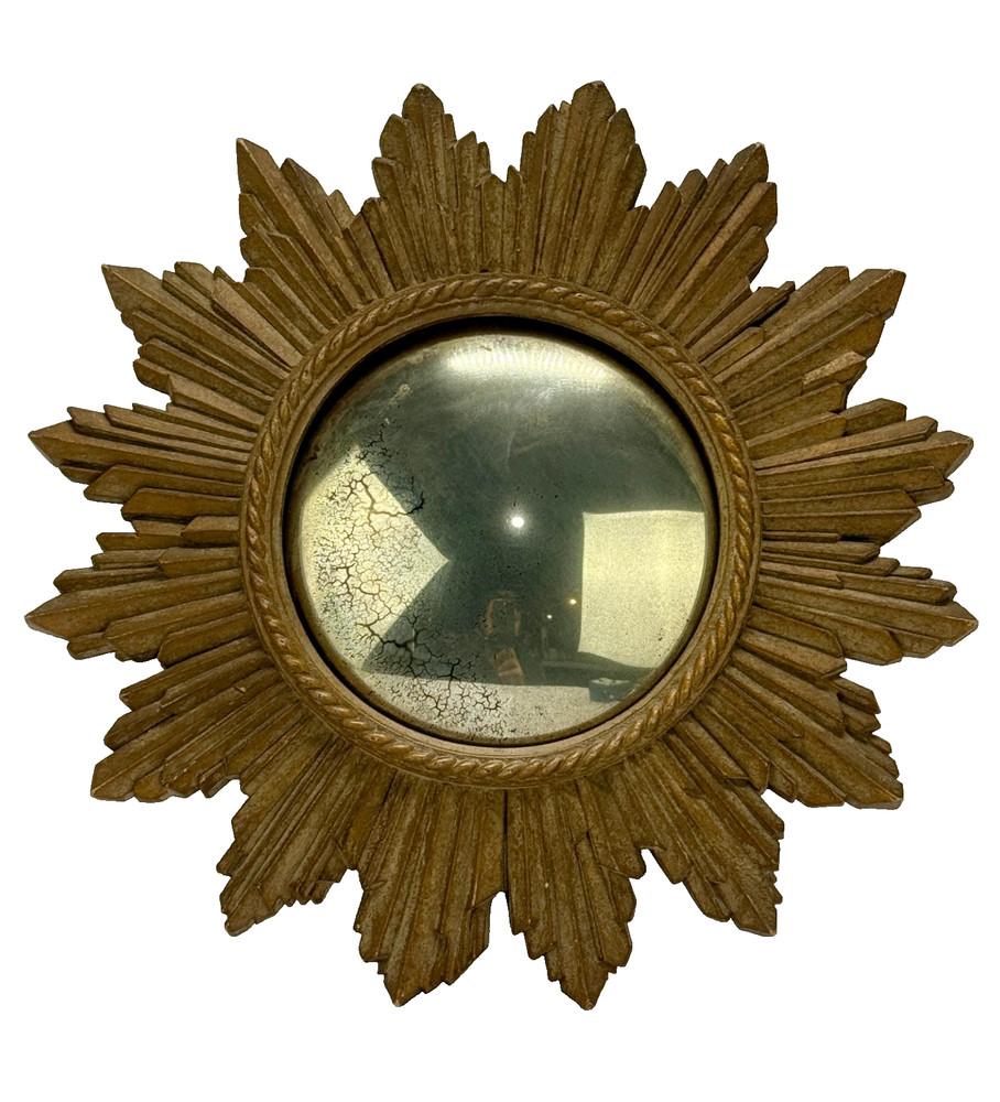 Vintage Composition Sunburst Mirror with Distressed Convex Plate