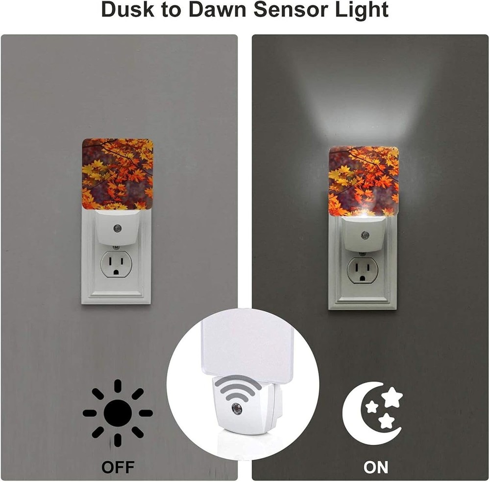 Autumn Maple Leaves Fall Night Light Set of 2 Auto Sensor US,