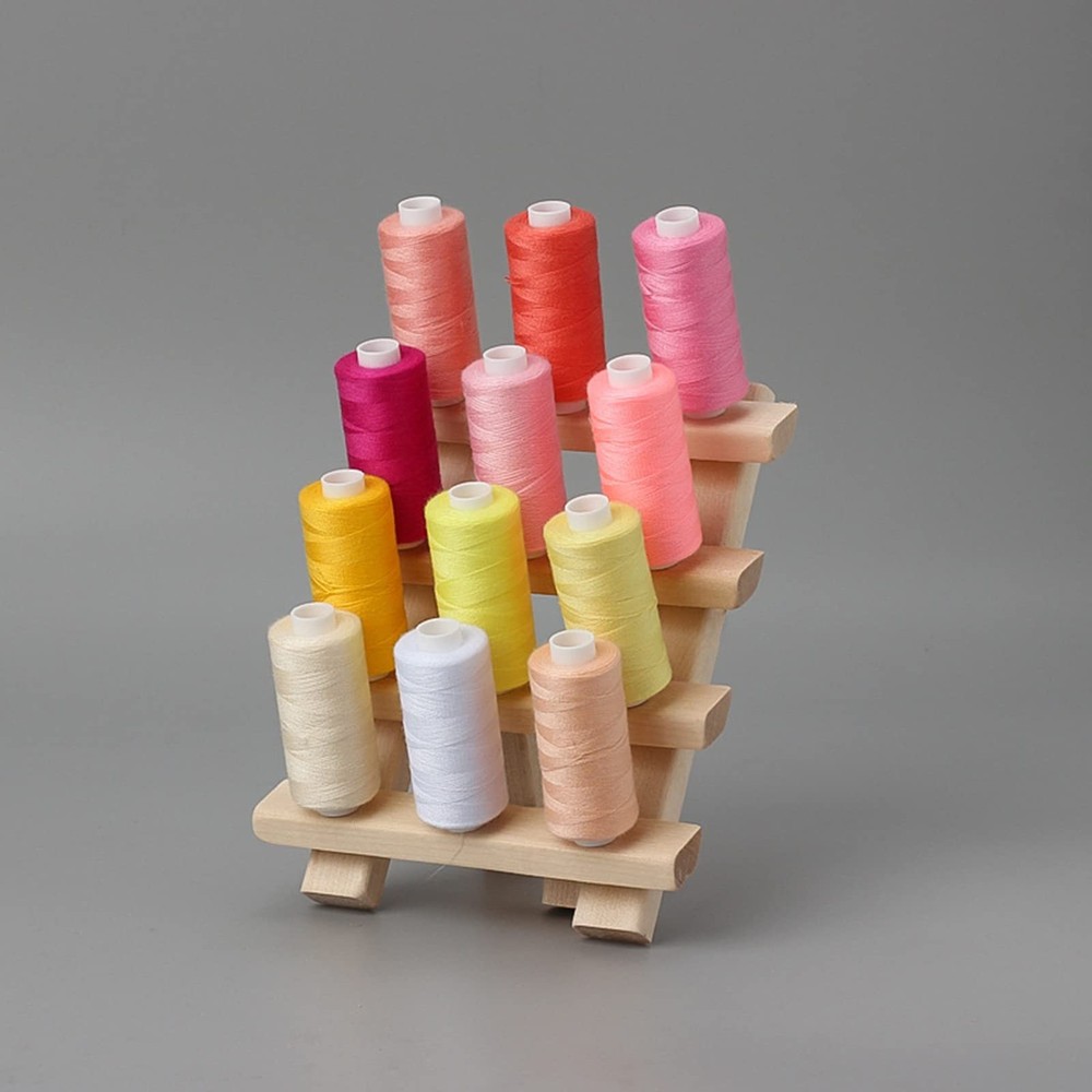 Wooden Thread Spool Holder Rack for 12 Spools Small Foldable Sewing Storage O...