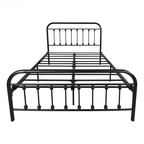 Full Size Metal Platform Bed Frame with Petal Accented Headboard