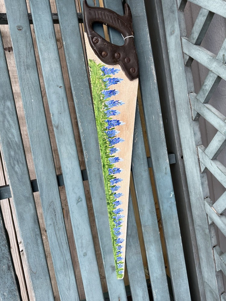 Rustic Hand Saw Hand painted Bluebonnet