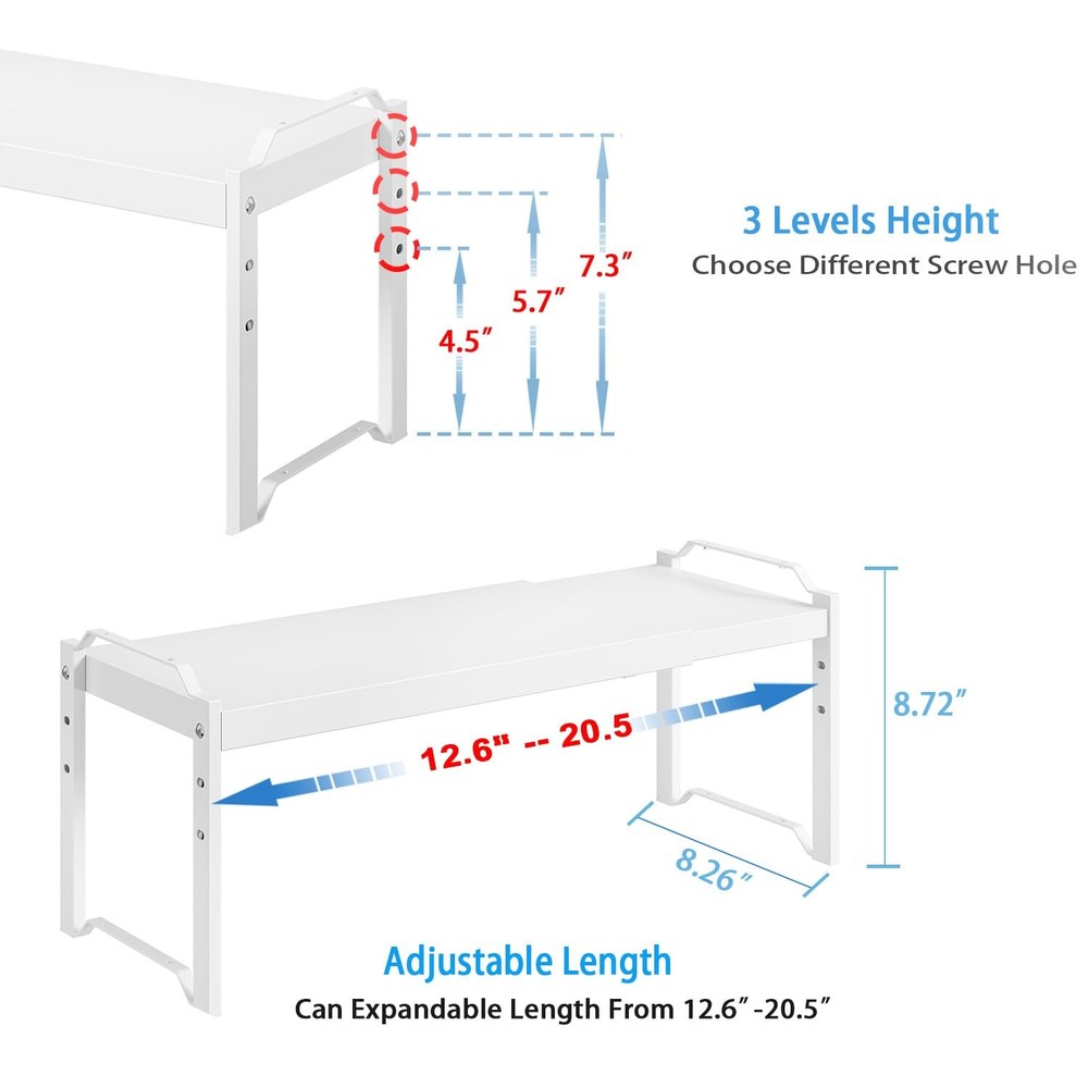 2 Pack Expandable Kitchen Cabinet Shelves Organizers, Stackable Adjustable Sm...