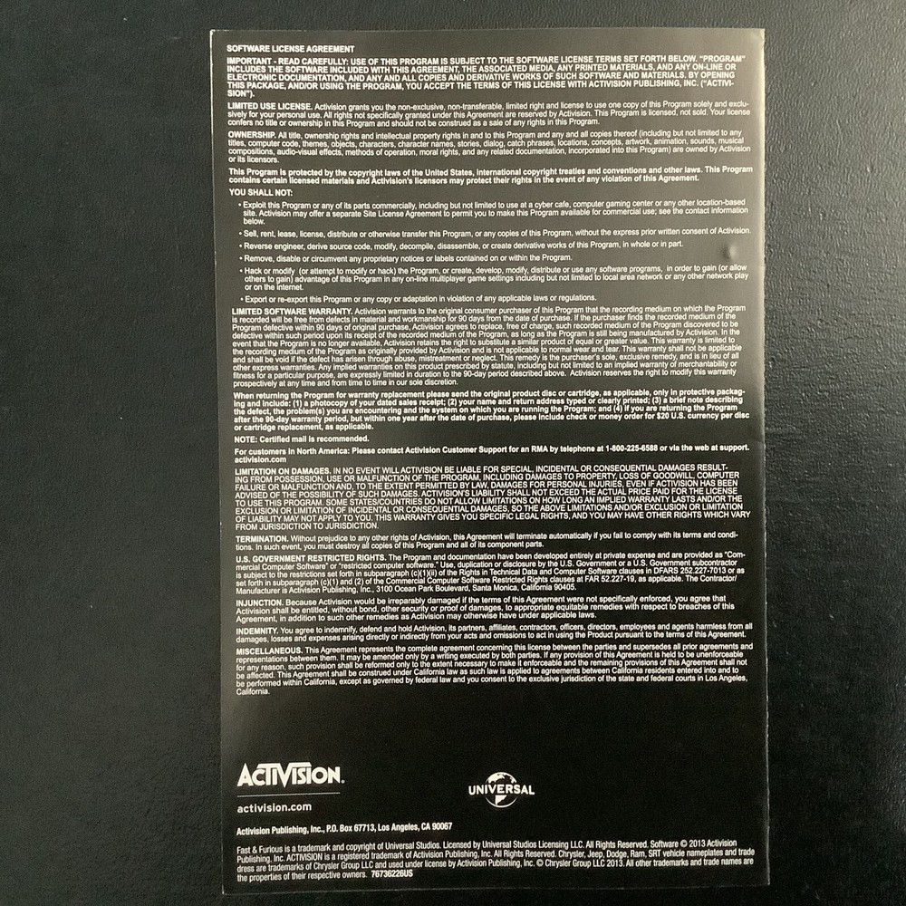 Fast & Furious Showdown Microsoft Xbox 360 Instruction Manual Only