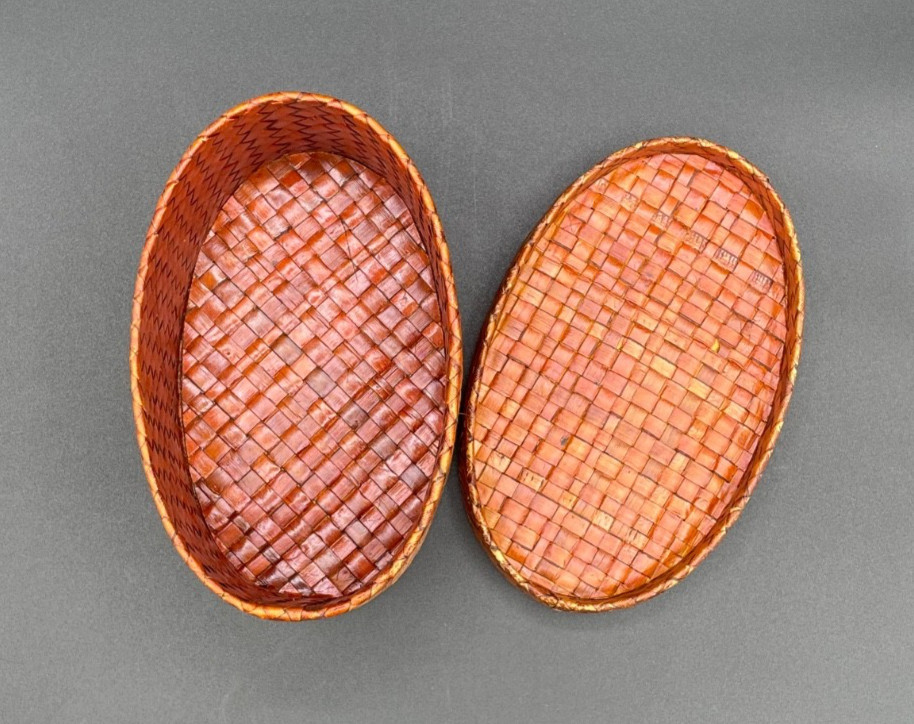 Woven Rattan Nesting Oval Boxes/Baskets With Lids, Set of 2,