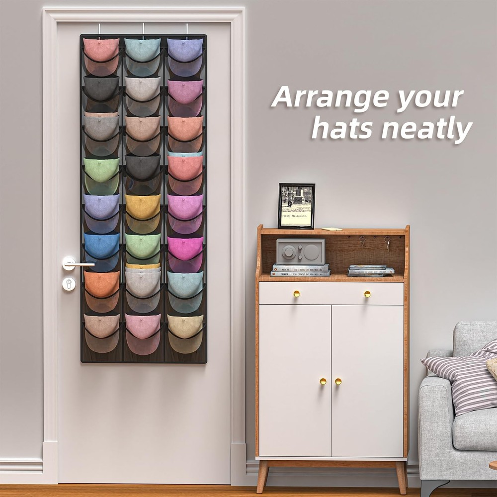 Hat Organizer Racks for Baseball Caps, 24 Deeper Pockets Baseball Hat Rack, C...