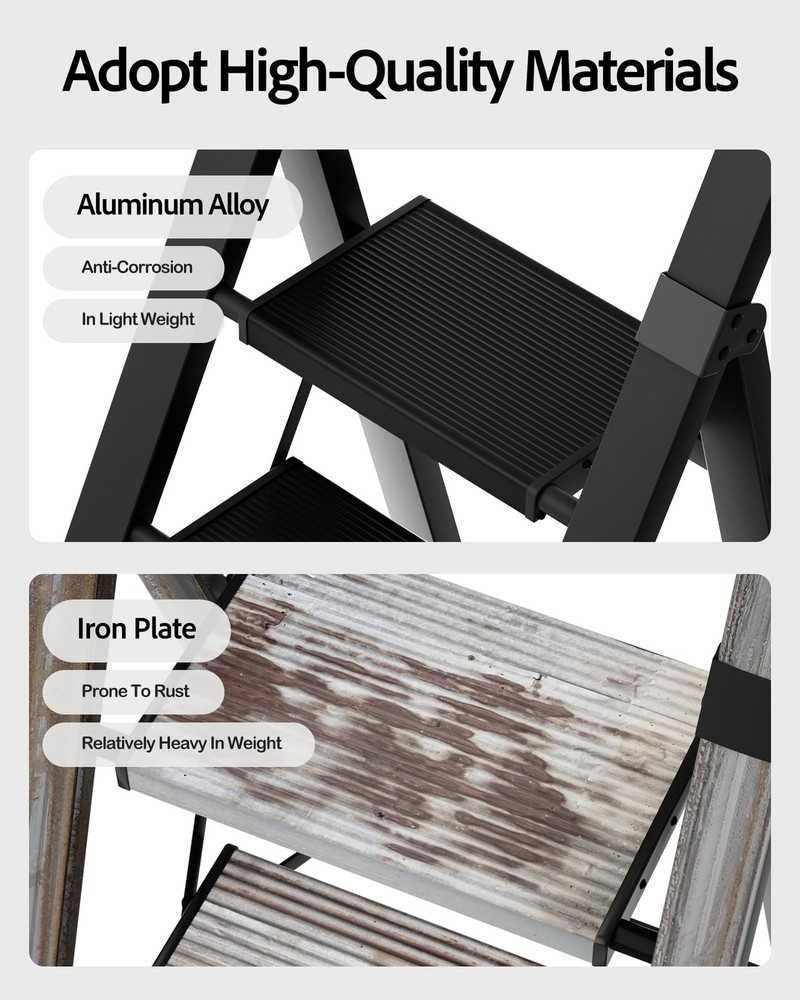 5 Step Ladder, Lightweight Folding Step Stool withConvenient Handgrip,Aluminu...