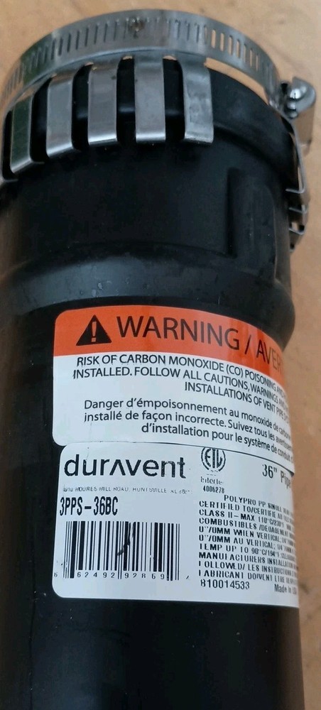 DuraVent 3PPS-36BC 3" x 36" Pipe Length with Clamp Polypro For Condensate