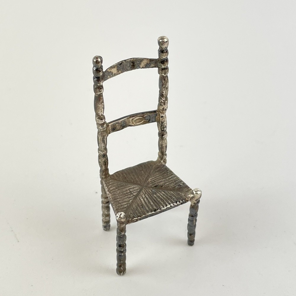 Antique Solid Silver Probably Dutch Miniature Farmhouse Chair 5cm