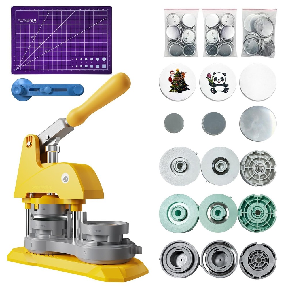 DIY Button Maker Machine - 3 Sizes (1", 1.25", 2.25") - Badge Press Kit with 300