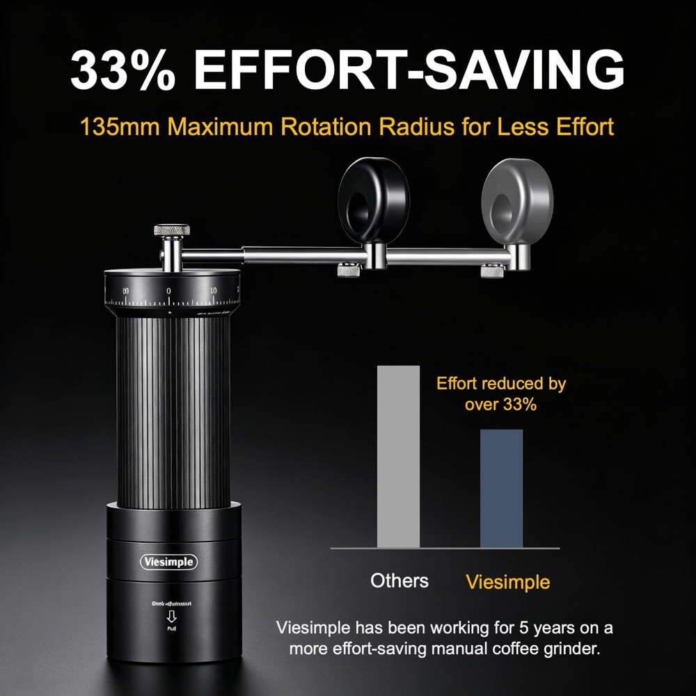 V4 Manual Coffee Grinder with Foldable Handle and External Adjustment, Espres...