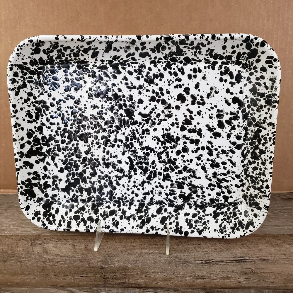 Crow Canyon Enamelware Medium Rectangular Tray Baking Pan Black & White Splatter