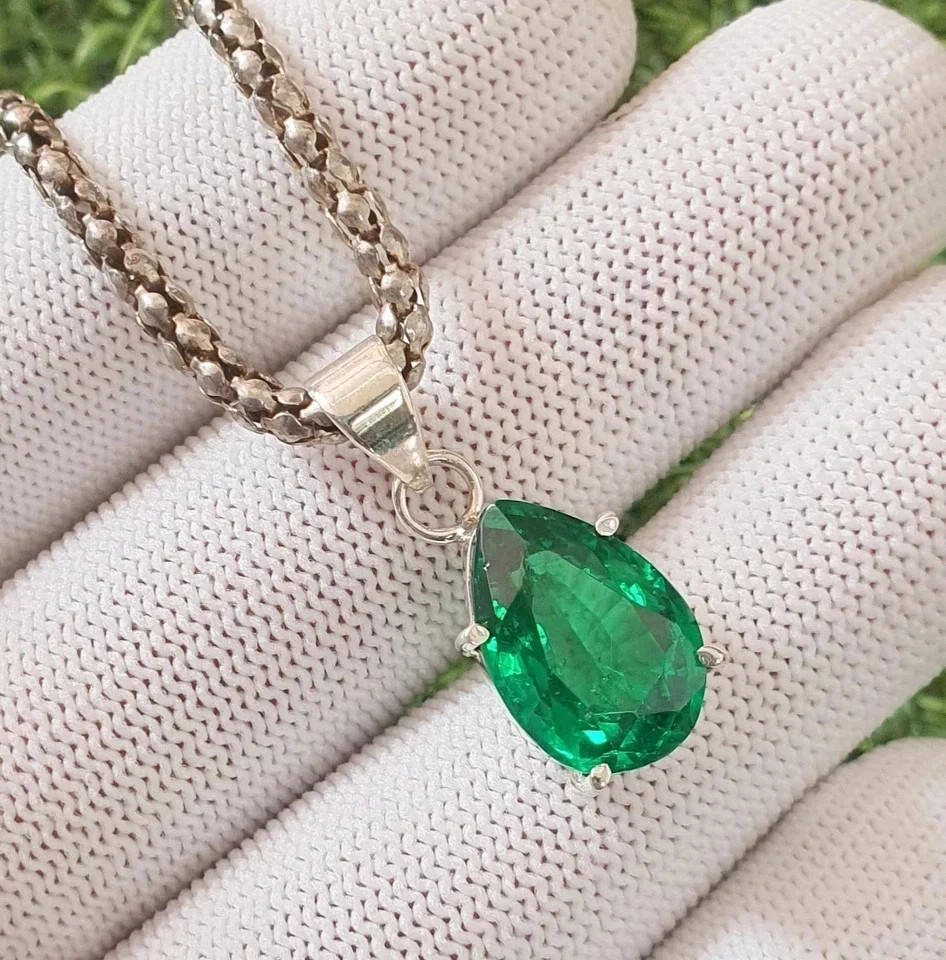 Certified 25.56 Ct+ Natural Emerald 925 Solid Silver Pear Pendant Gemstone