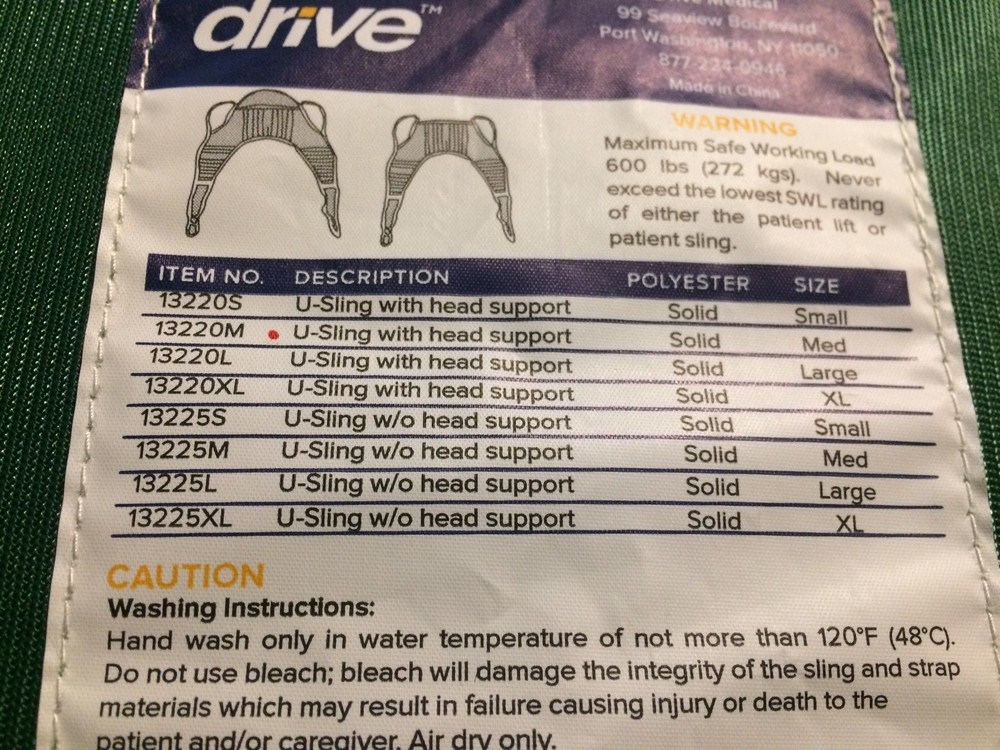 Drive 13220M Padded U Sling, with Head Support, Medium