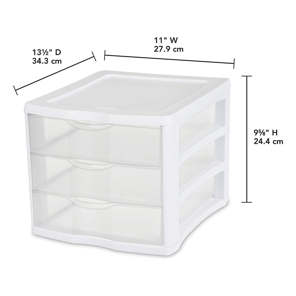 Sterilite 3 Clear Drawer Desktop Storage Unit Home Tabletop Organizer, 4 Pack