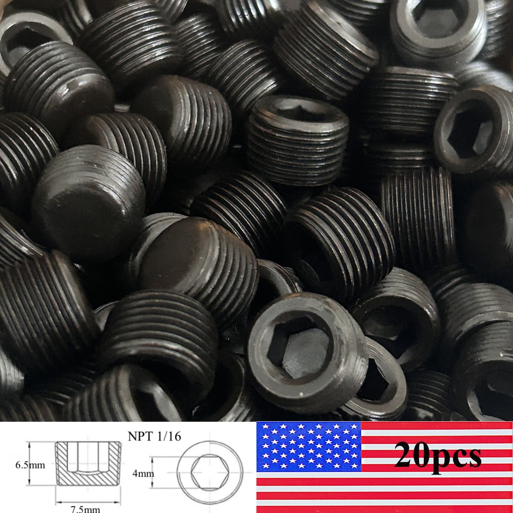 20PCS NPT PIPE PLUGS 1/16" STEEL MALE INTERNAL HEX HEAD SOCKET PIPE PLUG END CAP
