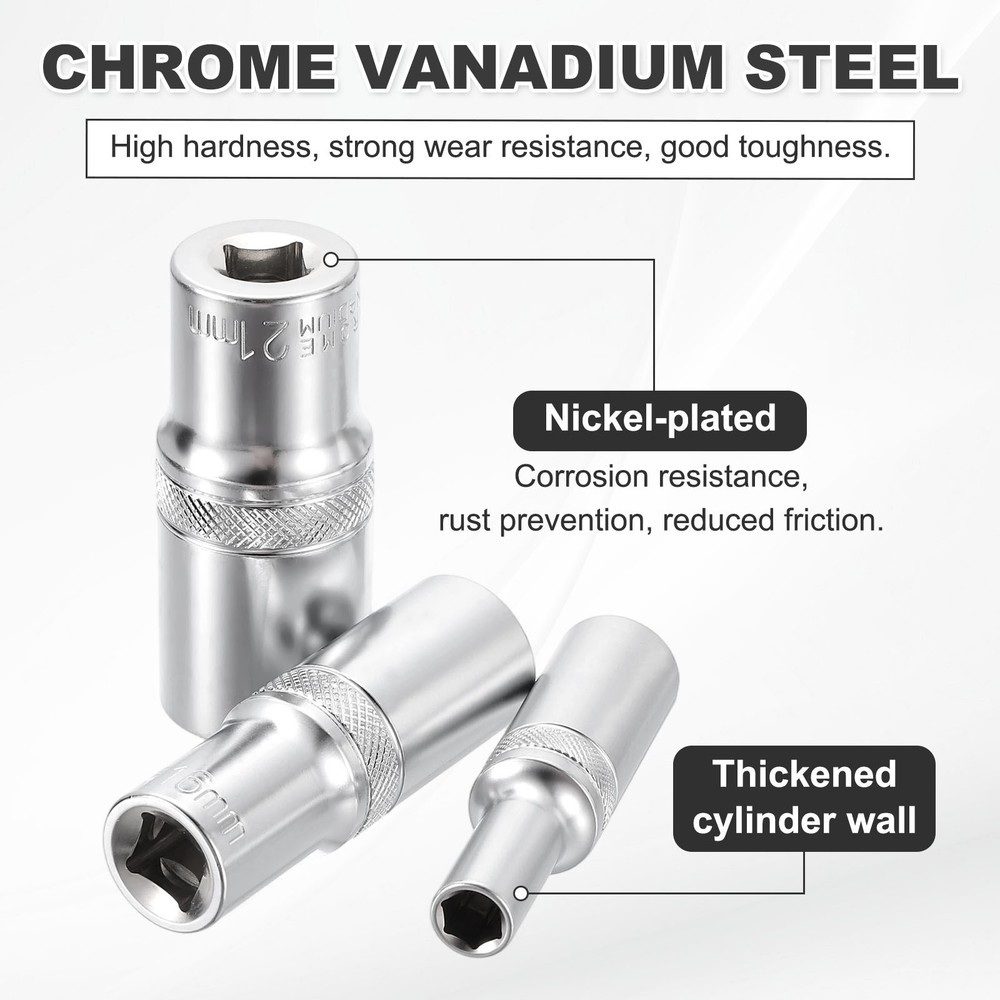 6 Points Deep Socket 3/8" Drive 12mm Nickel Plating Impact Socket 2.5" Long