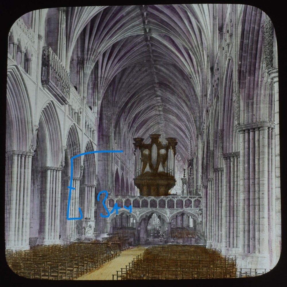 Photo EXETER CATHEDRAL NAVE DEVON Magic Lantern Slide 1888 EARLY / OLD ANTIQUE