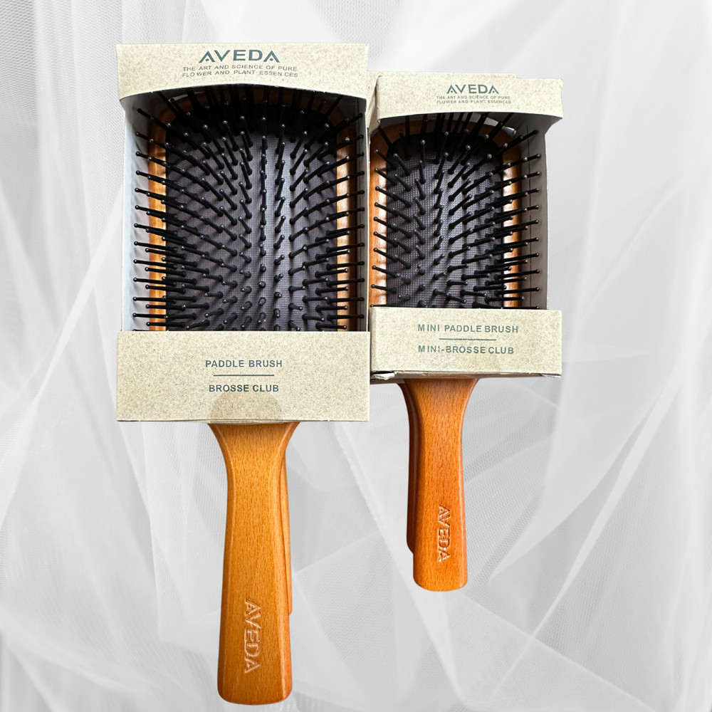 Aveda Wooden Paddle Brush Bundle – Regular + Mini Size Set for All Hair Types