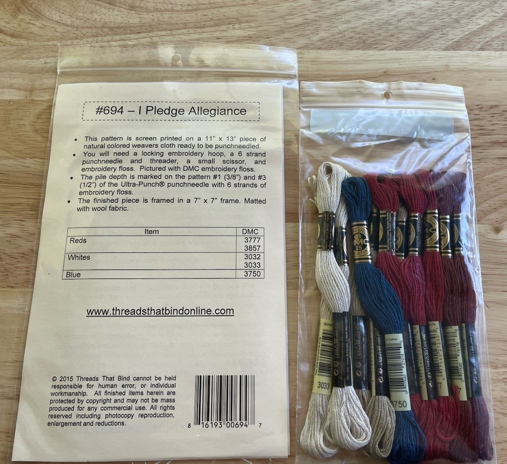 I Pledge Allegiance THREADS THAT BIND PUNCH NEEDLE PATTERN PRINTED FABRIC FLOSS