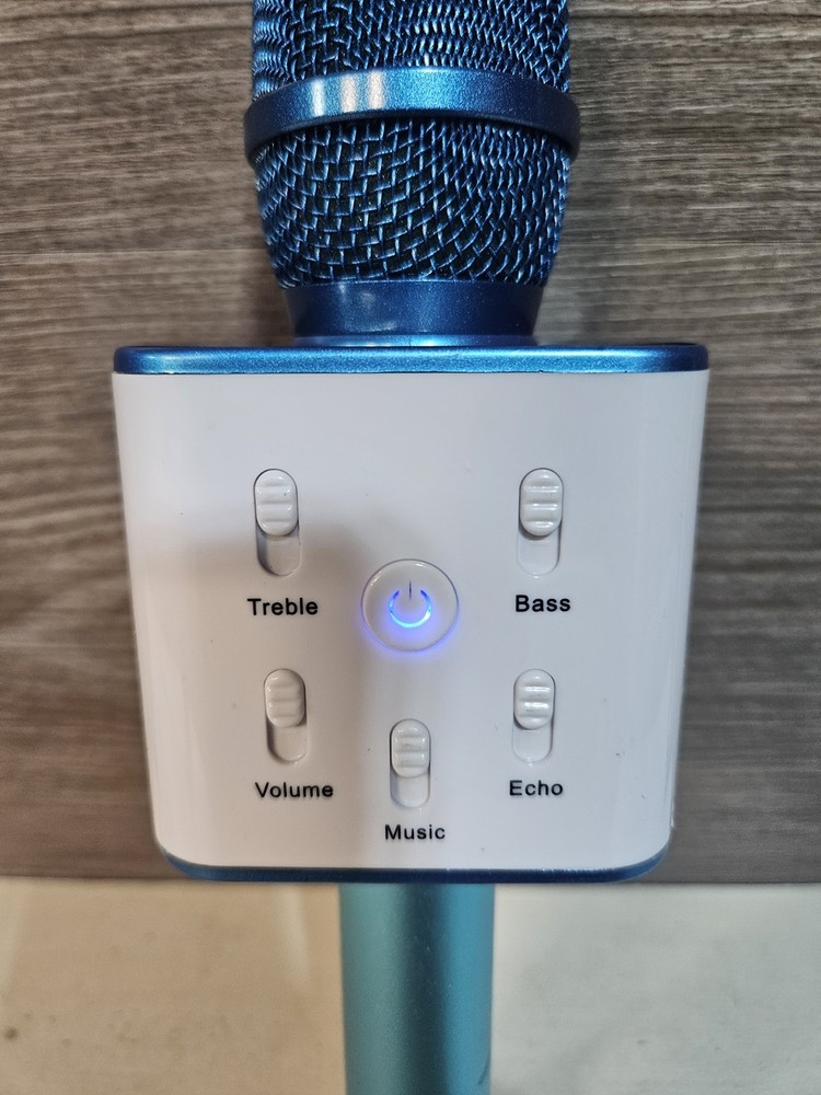 Blue Wireless Karaoke Microphone w/ Built‑In Speaker & Controls – Tested Works