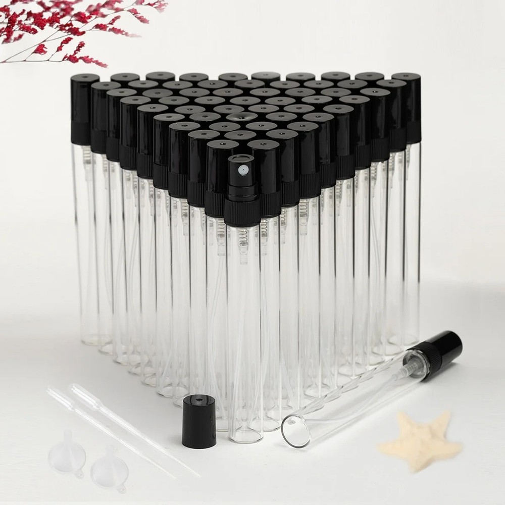 50Pcs - 10ml Empty Refillable Travel Glass Perfume Bottle With Spray Atomizer
