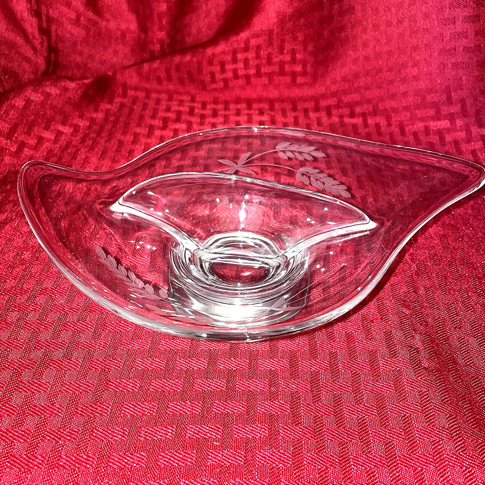 1940'S WALLACE STERLING FOOTED GLASS NUT/CANDY DISH-WHEAT PATTERN 8904