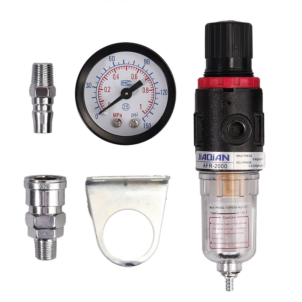 1/4" Air Compressor Filter Water Separator Trap Tools Kit Regulator Gauge 130PSI