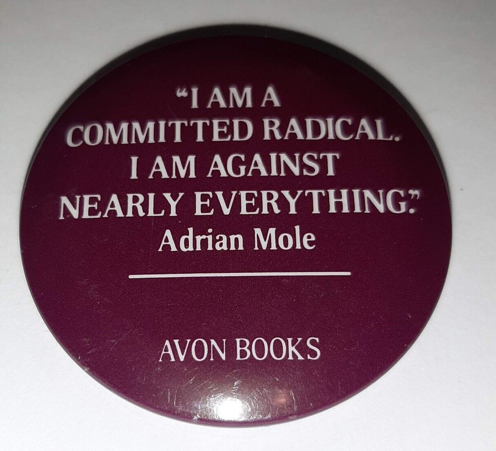 Vintage Avon Books Pin Back Button Adrian Mole - A Committed Radical
