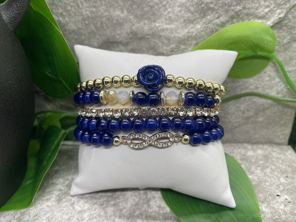 5 PC Handmade Boho Beaded Stackable 7” Plus Stretch Bracelet Set B2509