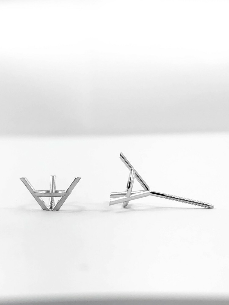 18K White Gold Stud Earring Finding Mounting Setting Round 3-Prong Martini Screw