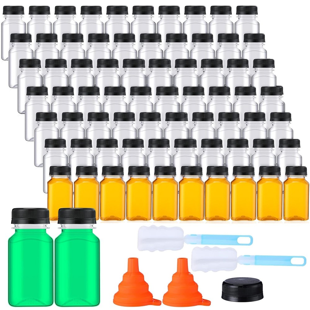 36 Pack 5 oz Plastic Juice Bottles Bulk with Lids Reusable Transparent Clear ...