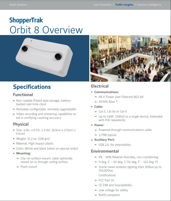 ShopperTrak Orbit 8 People Customer Counting Tracking Counter Video Camera