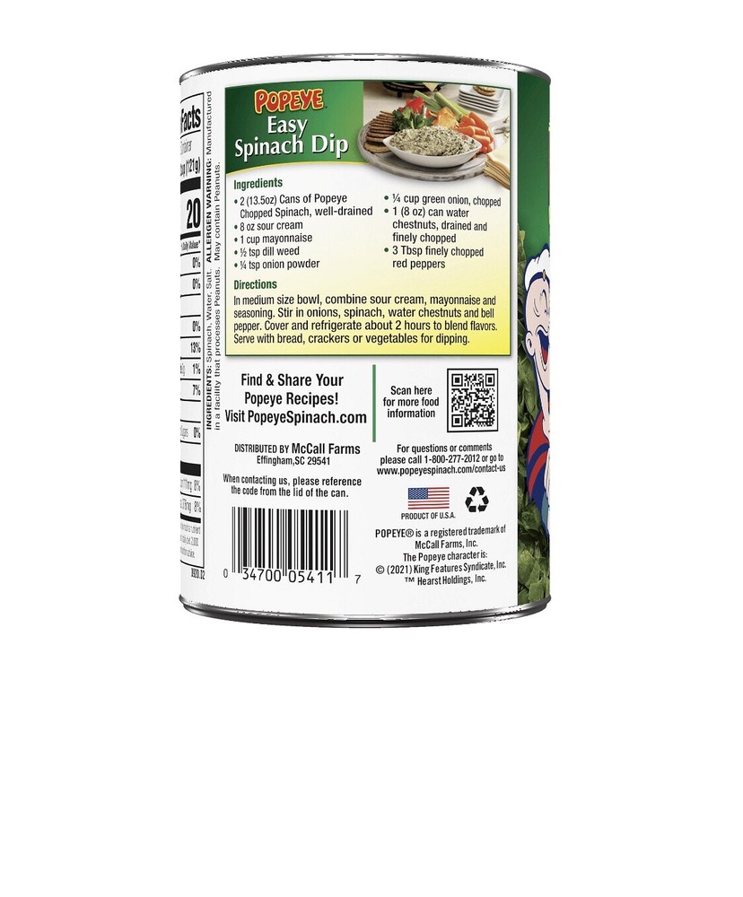 Allens Popeye Chopped Spinach, 13.5oz (3 Cans)