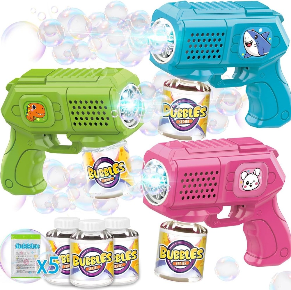 Interactive 3 Pack Bubble Guns with Solution - Fun for Toddlers and Kids 3-12