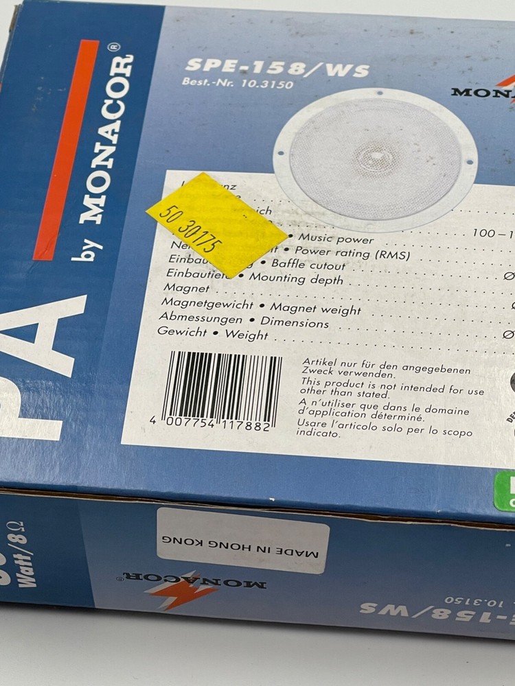 MONACOR SPE-158/WS CHASSIS MOUNT SPEAKER DUAL CONE 30 WATT