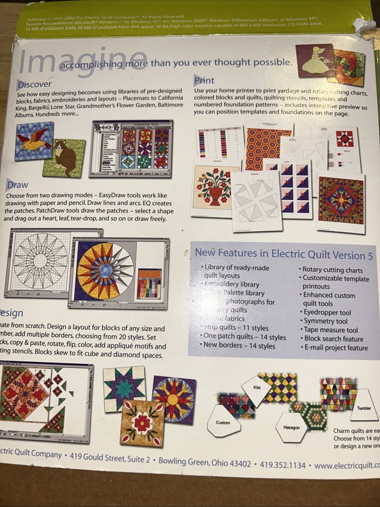 EQ5 Electric Quilt 5 Complete Quilt Crafting Design Software PC Windows CD-ROM