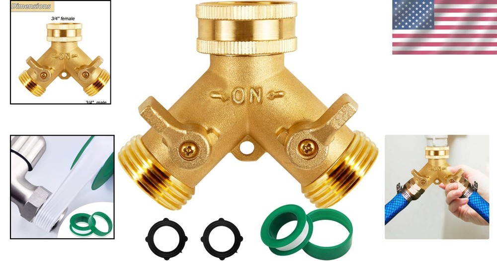 3/4" Solid Brass Double Two Way Tap Garden Connector Adaptor Hose Splitter US